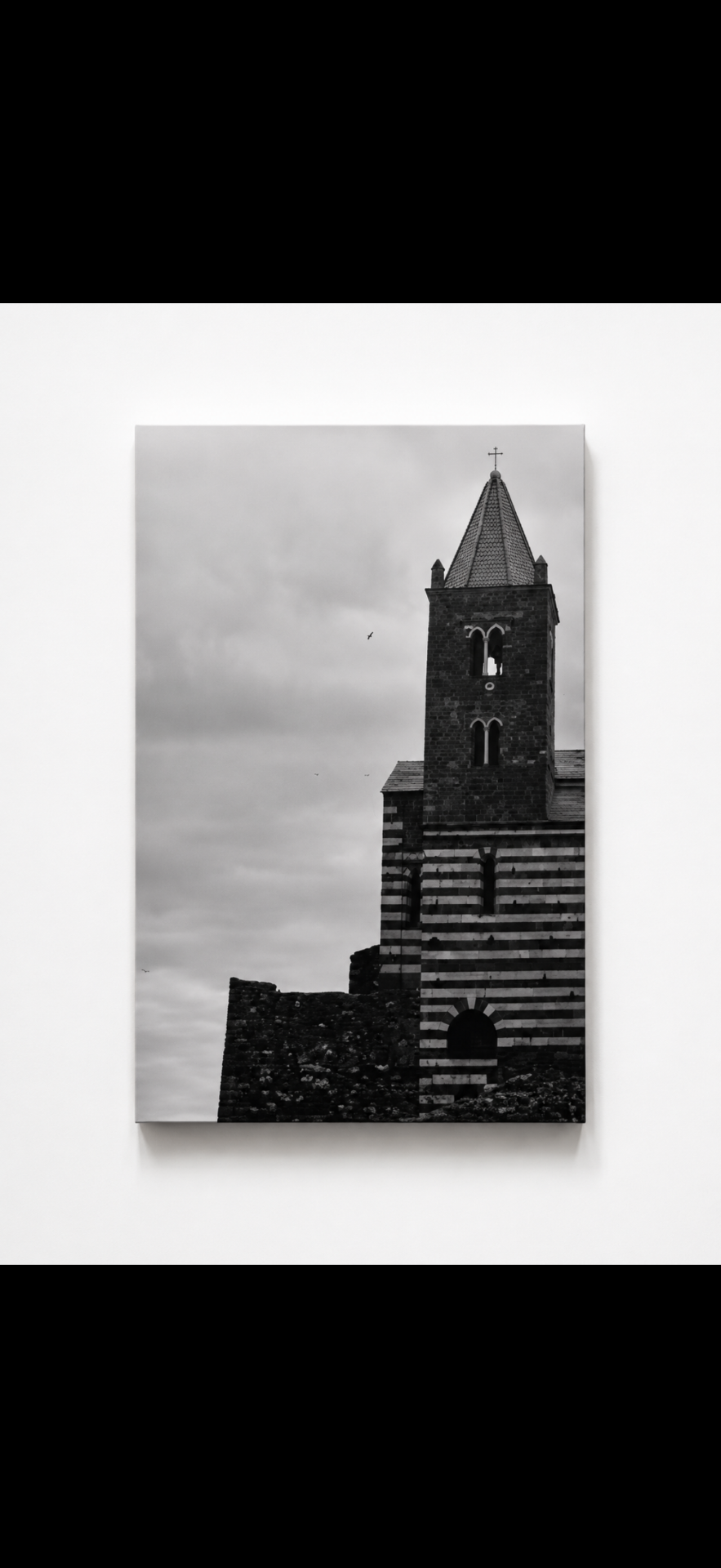 Black and white photograph of the Portovenere church